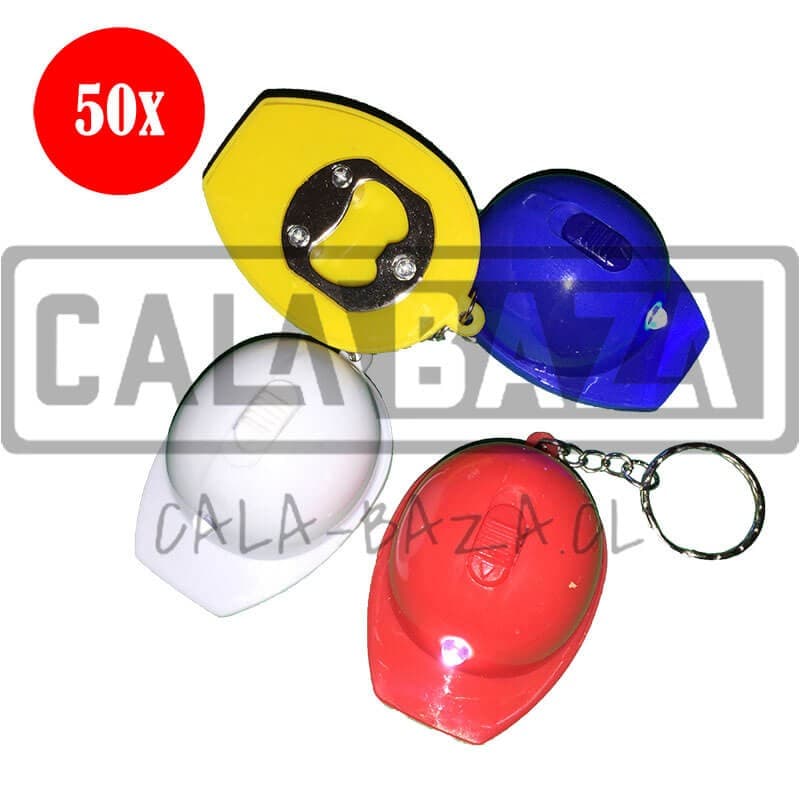 50x Llavero casco, con linterna y destapador