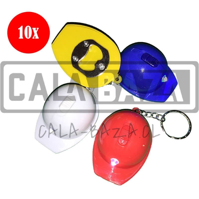 10x Llavero casco, con linterna y destapador